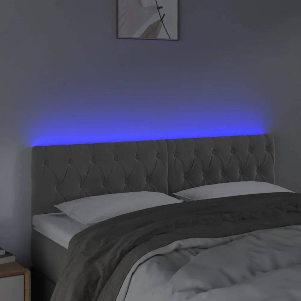 világosszürke bársony LED-es fejtámla 144 x 7 x 78/88 cm