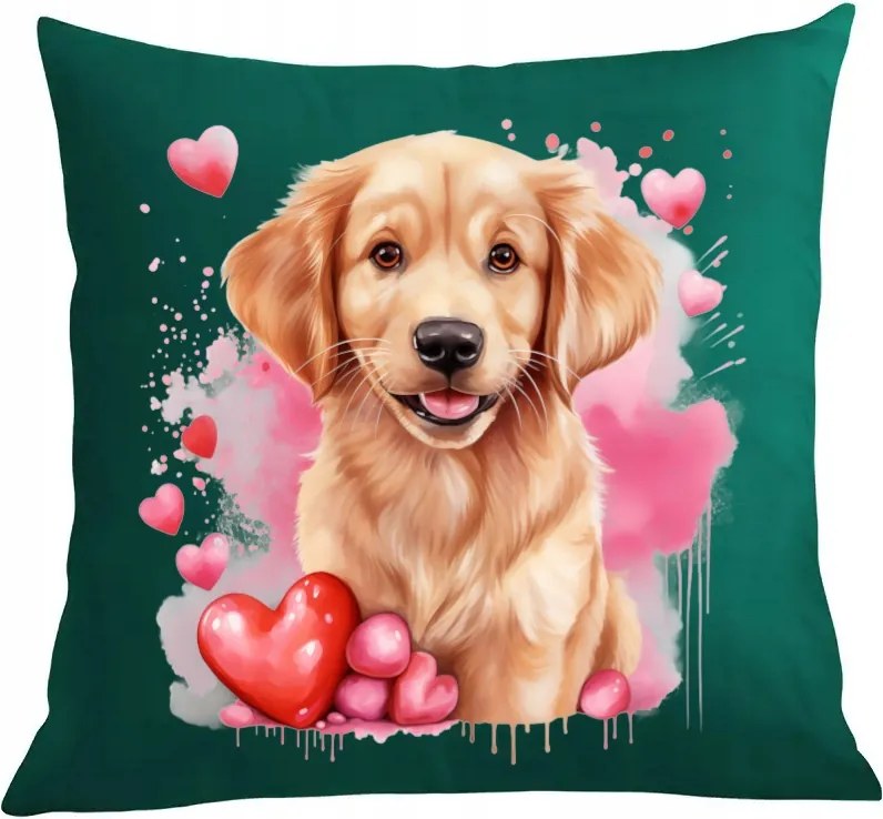 Párna párnahuzat Valentin napi ajándék Golden Retriever kutya