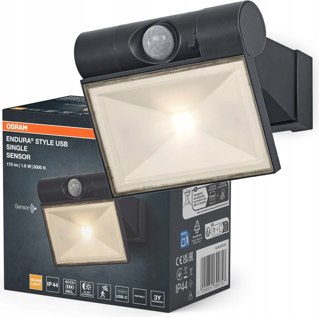 Kerti fali lámpa Led alkonyati mozgásérzékelő 1.6W 3000K IP44 Endura