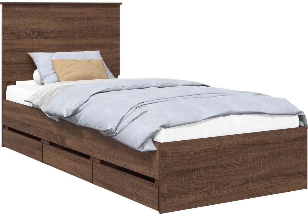 vidaXL Ágykeret fiókkal fejtámlával Barna Tölgy 90 x 190 cm Mérnöki Fa