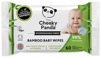 Baba törlőkendő, bambusz, 60 lap, CHEEKY PANDA, illatmentes (KHH898)