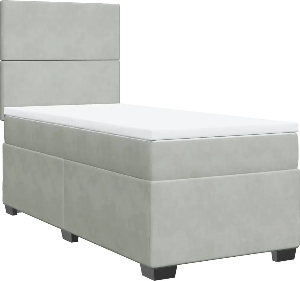 vidaXL világosszürke bársony rugós ágy matraccal 100 x 200 cm