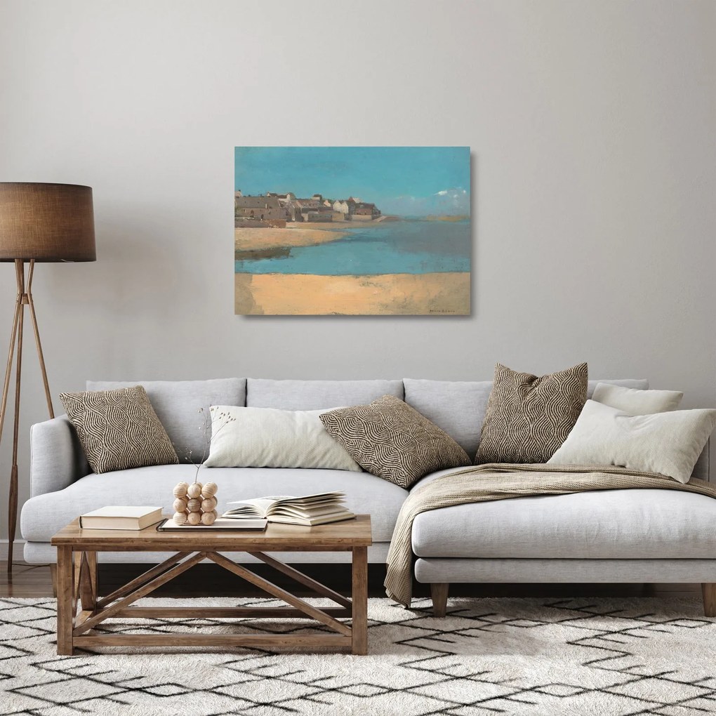 Üveg kép - Odilon Redon, Village by the Sea in Brittany, reprodukciók (70x50 cm)