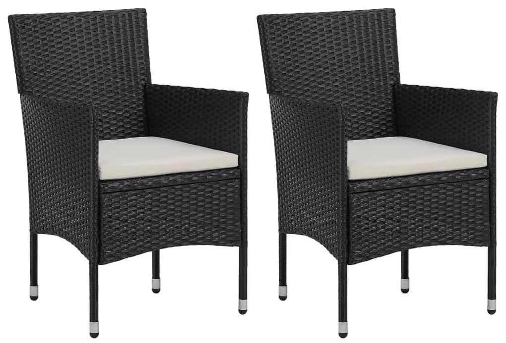 3 részes fekete polyrattan és edzett üveg kerti étkezőszett