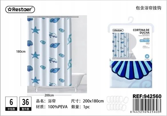 Zuhanyfüggöny 200x180 cm, színes nyomott mintával