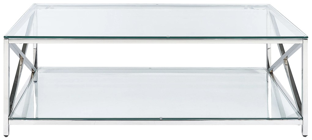 Ezüst üveg dohányzóasztal 60 x 120 cm AUDET Beliani