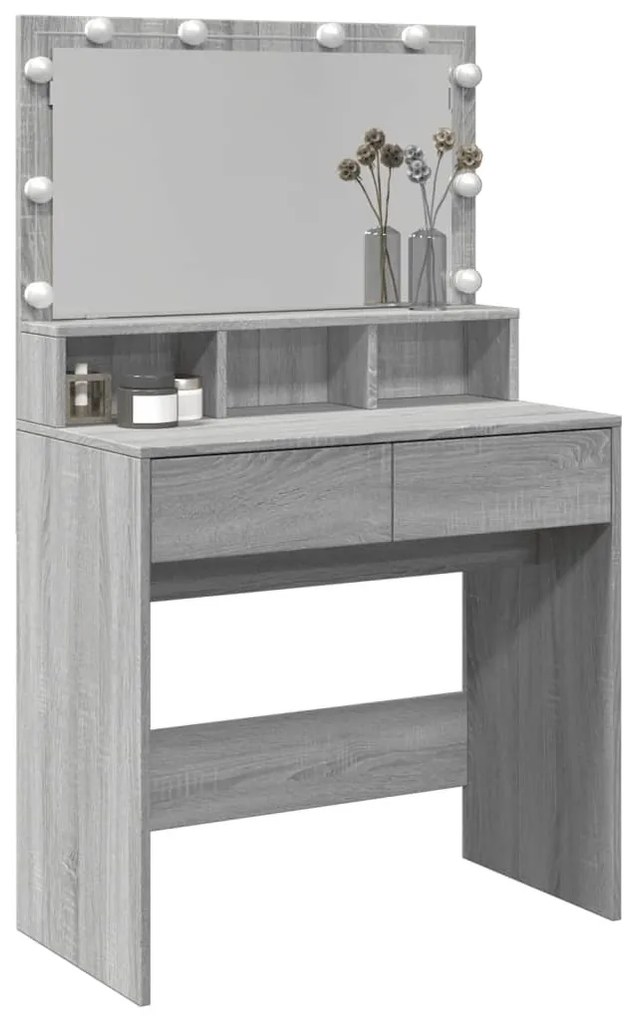 szürke sonoma színű fésülködőasztal LED-del 80 x 41 x 134,5 cm
