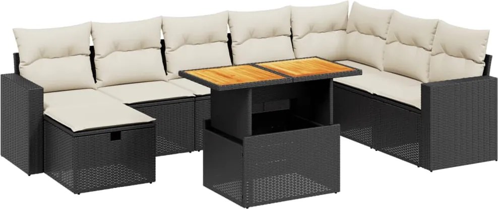 vidaXL 9 részes fekete polyrattan kerti ülőgarnitúra párnákkal