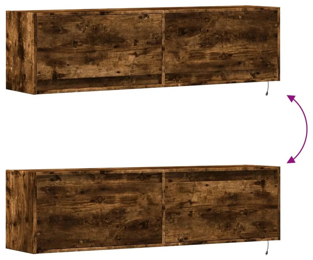 füstös tölgy színű fali TV-szekrény LED-ekkel 140 x 31 x 38 cm