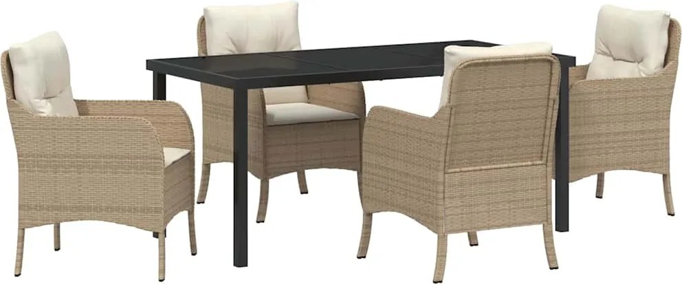 vidaXL Kert étkező szett párnával 5 pcs Bézs polirattan
