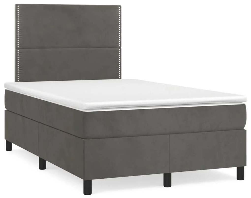 sötétszürke bársony rugós és LED-es ágy matraccal 120x190 cm