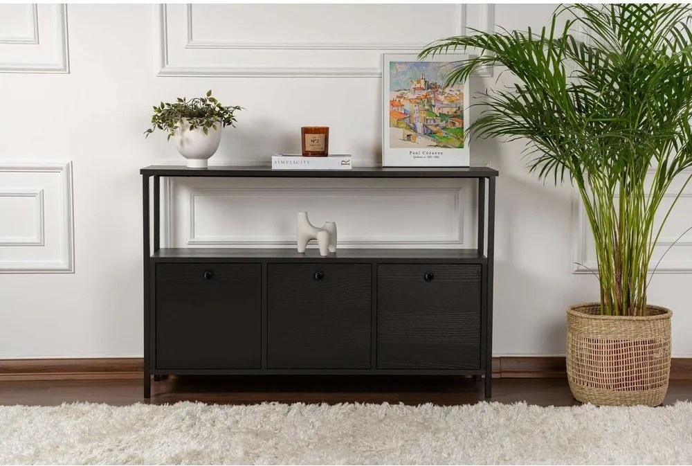 Fekete matt konzolasztal 29,5x120 cm Solace – Kalune Design