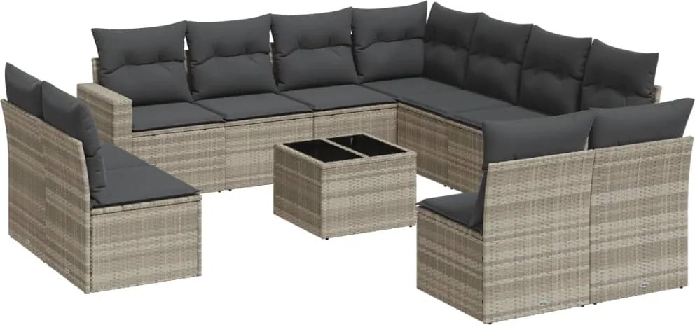 vidaXL 12 részes világosszürke polyrattan kerti ülőgarnitúra párnával