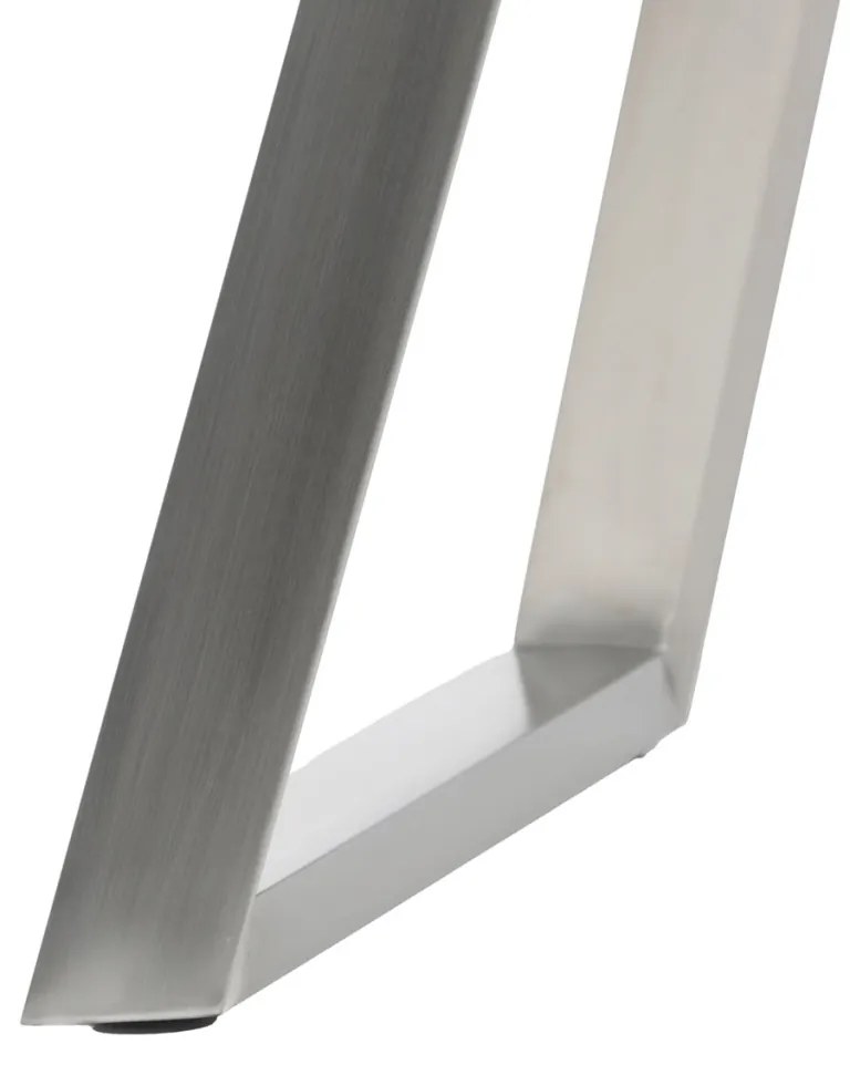 Masă de dining 160x90 cm, MDF + furnir, nuanță stejar, picioare metalice, oțel inoxidabil periat.