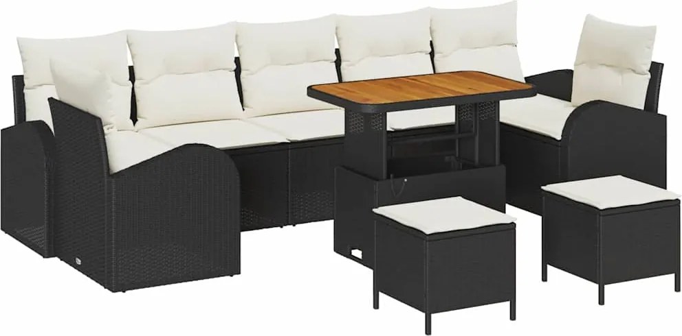 vidaXL Kerti Kanapé Szett párnával 10 pcs Fekete polirattan