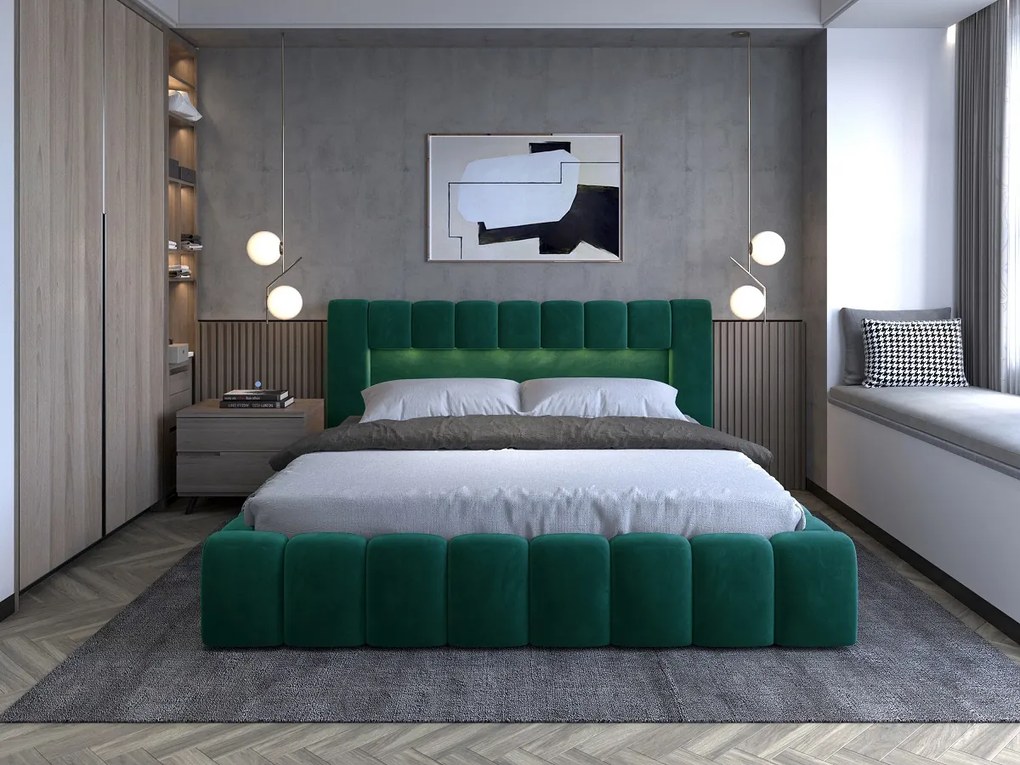 Franciaágy 140 cm Luxa (antracit) (ágyráccal, matraccal és LED-del). 1041559