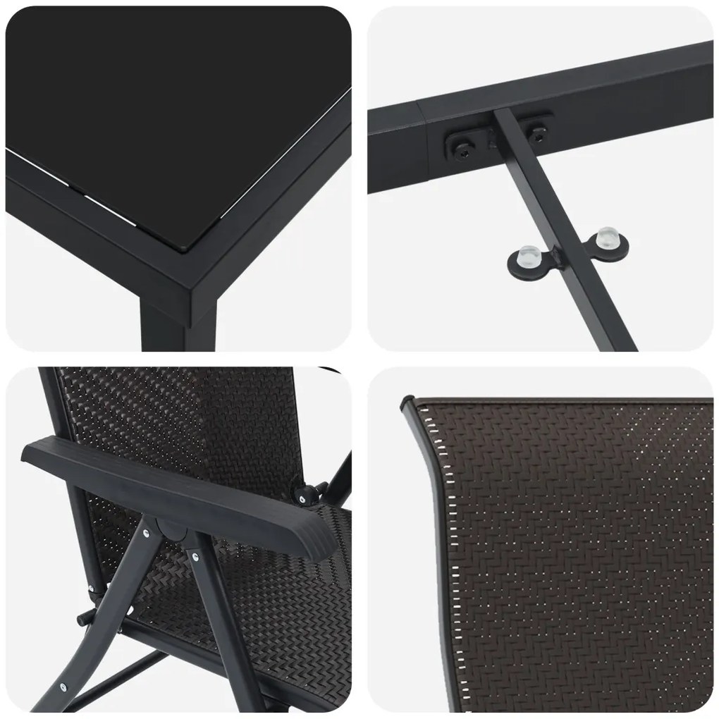 5 darabos kerti étkező szett Fekete Poly Rattan