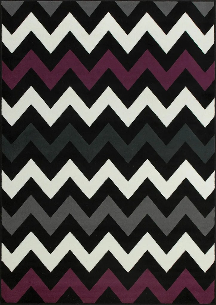 160x225 cm Fekete-lila Cikk-cakk Szobaszőnyeg