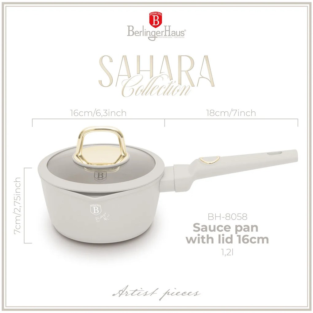Berlinger Haus indukciós szószos edény fedővel 1,2 L matt krém Sahara Collection