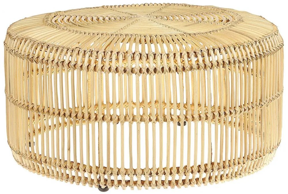 Rattan Dohányzóasztal Világos Fa Színben ⌀ 84 cm LIMNI Beliani