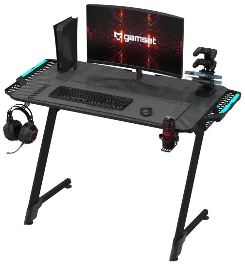 Gaming asztal SNAKE  LED RGB háttérvilágítással 100x60 cm fekete