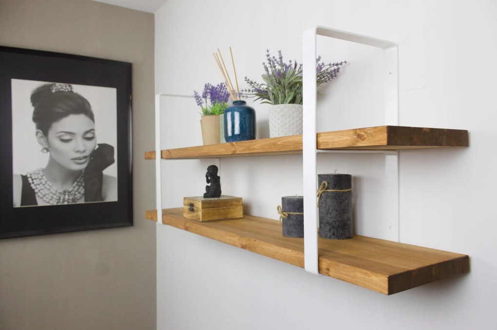 Falra akasztható polc könyvespolc fehér dupla fa fém 90cm