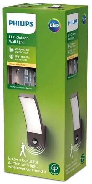Philips SPLAY LED kültéri fali lámpa szenzorral 12W 230V 2700K IP44