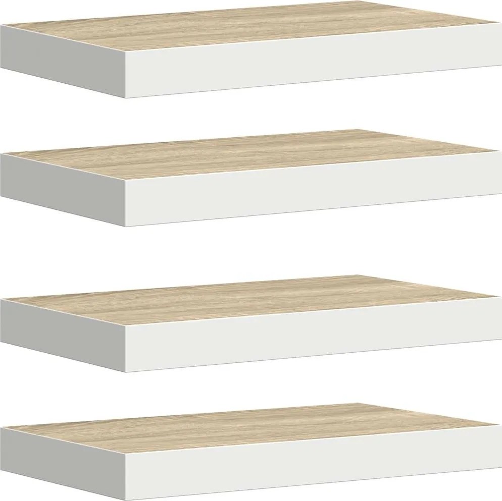 vidaXL 4 db tölgyszínű és fehér MDF lebegő fali polc 40 x 23 x 3,8 cm