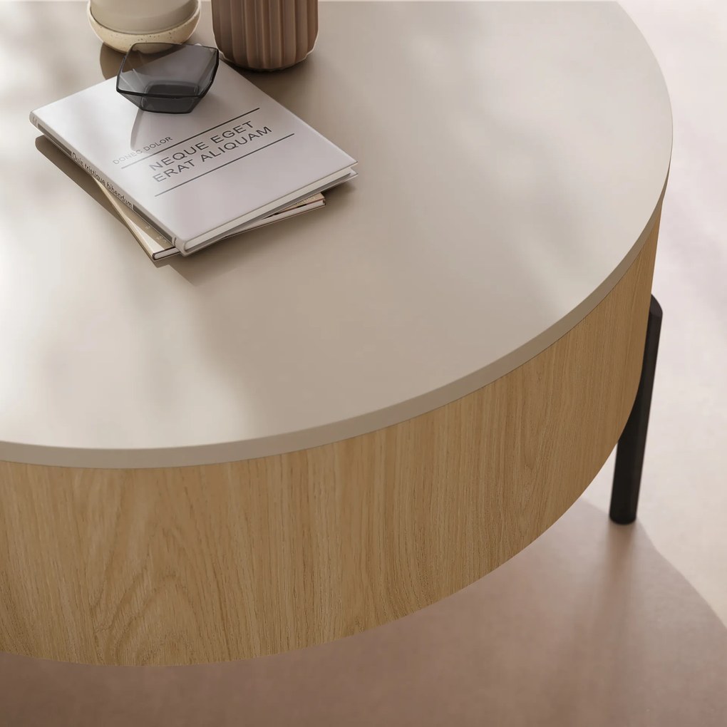 Mazzoni FRIDA Bézs (Pezsgőszínű) / Oasis Tölgy – MODERN DOHÁNYZÓASZTAL FELHAJTHATÓ LAPPAL ÉS TÁROLÓVAL