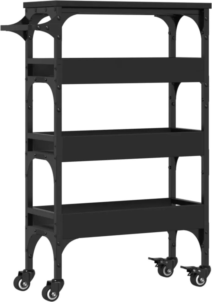 vidaXL fekete szerelt fa zsúrkocsi 53x20x76 cm