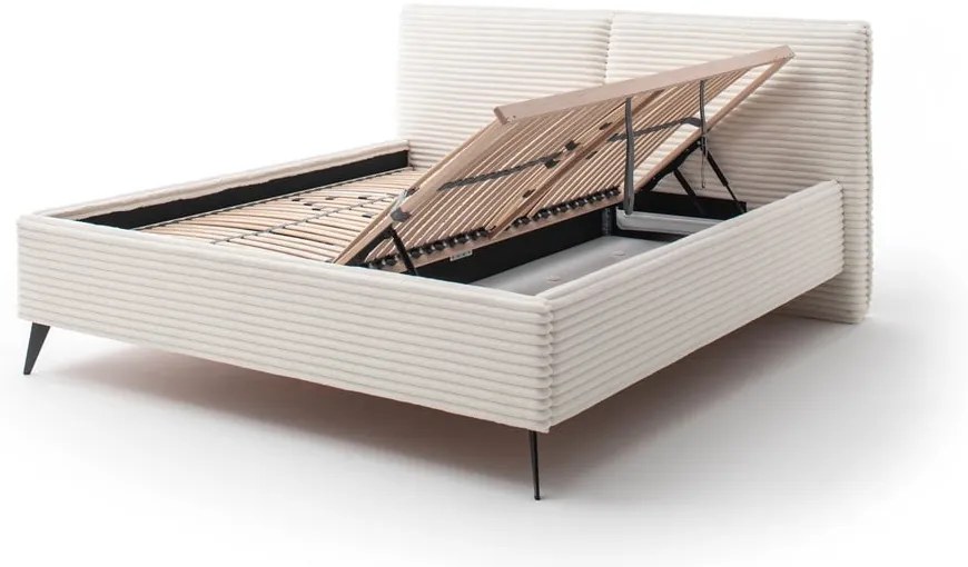 Bézs kárpitozott ágyneműtartós franciaágy ágyráccsal 160x200 cm Matera – Meise Möbel