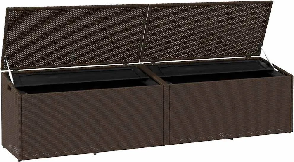 Barna Polyrattan Kerti Tárolóláda 220X50X58 Cm