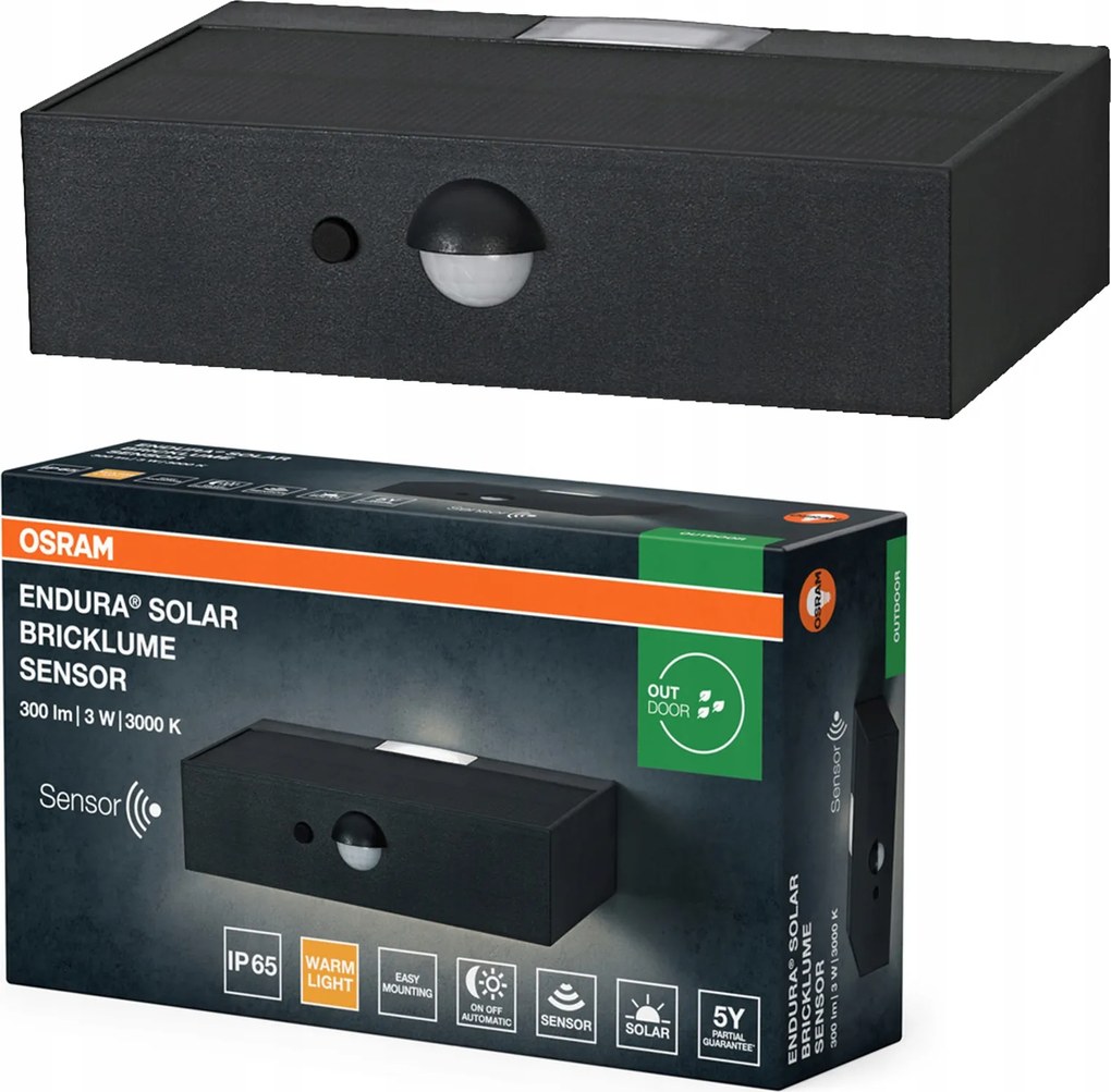 Napelemes fali lámpa Led alkonyati mozgásérzékelő 3W 3000K IP65 Endura