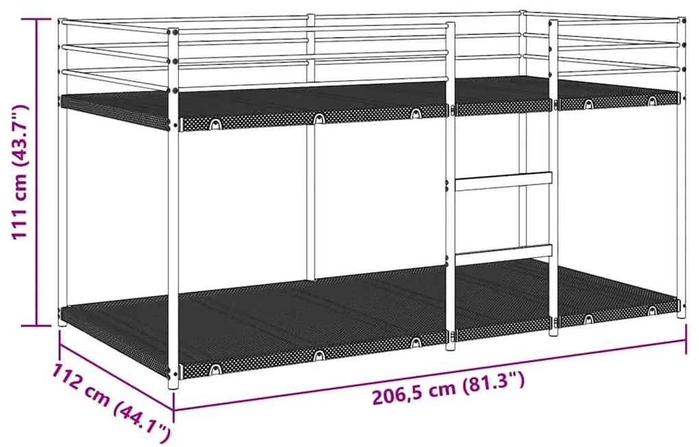 fekete acél emeletes ágy matrac nélkül 107 x 203 cm