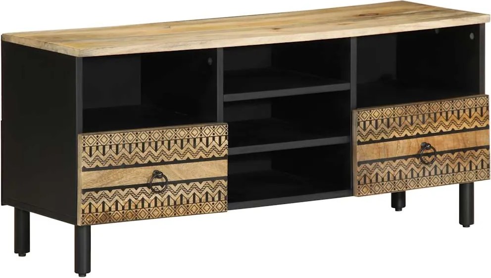 vidaXL fekete tömör nyers mangófa TV-szekrény 100 x 33,5 x 46 cm