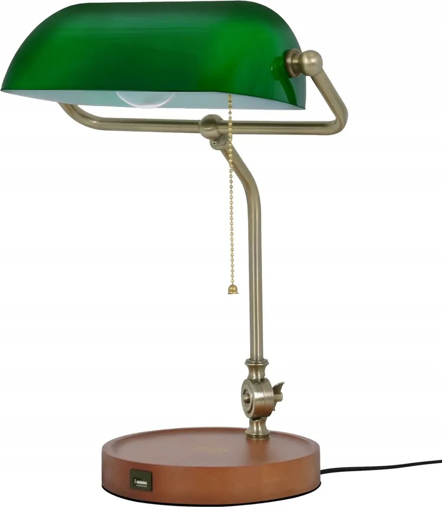 Bankár asztali lámpa arany-zöld 15W E27 Usb Kaja