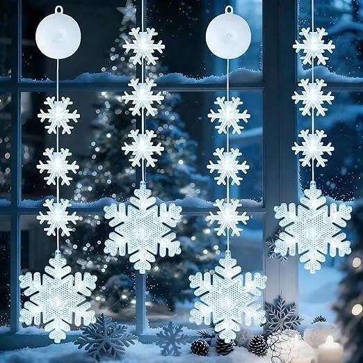 LED-es Ablak Lámpák Függő Karácsony Meleg fehér 4db Hópelyhek