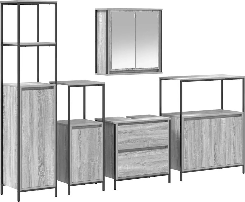 vidaXL Fürdőszoba bútor szett 5 pcs Szürke 76.5 x 35 x 95 cm Faanyag