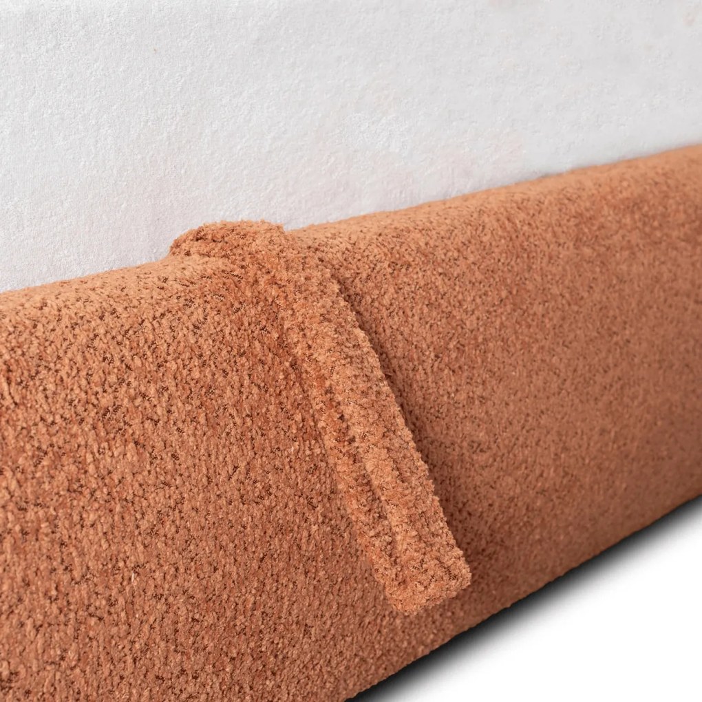 Rozsdabarna Bouclé Franciaágy Ágyneműtartóval. 160×200 ROSSO