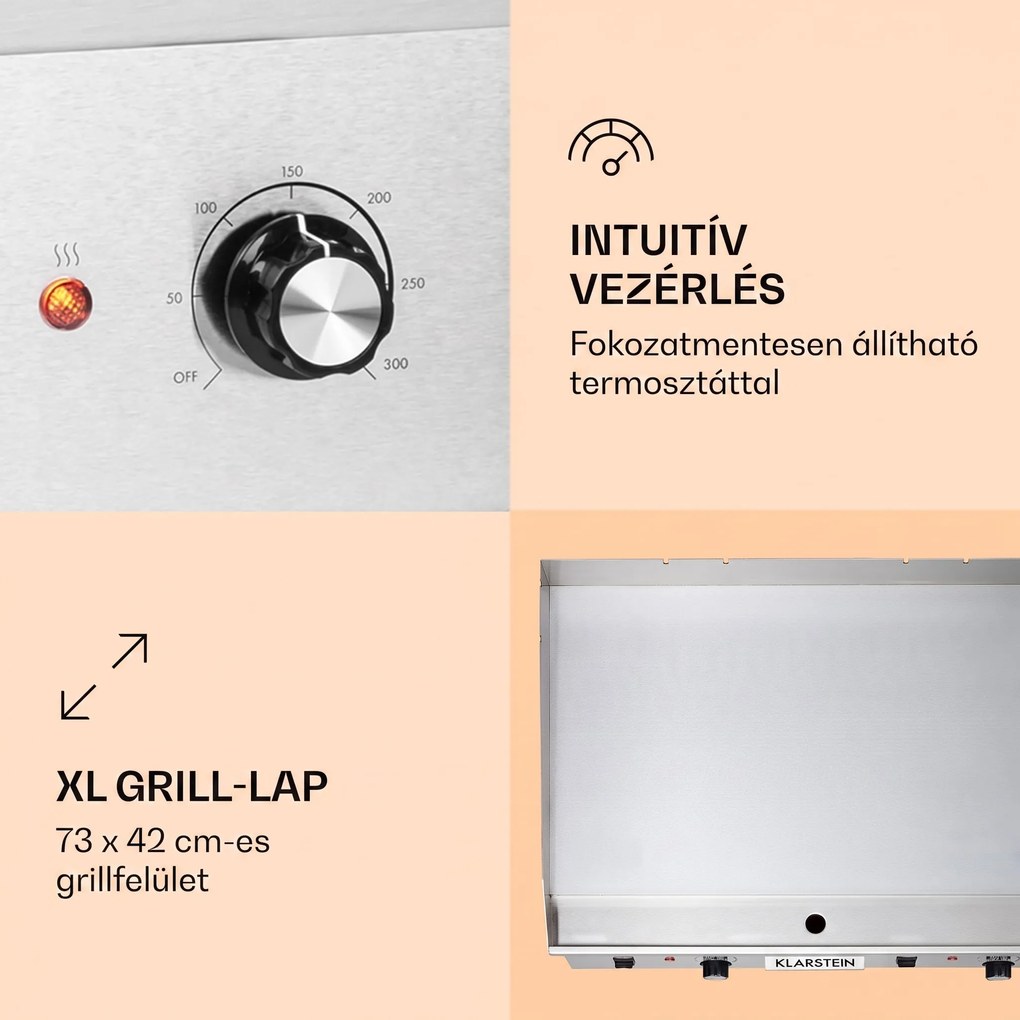Klarstein Grillmeile 4400, elektromos grill, 2 x 2200 W, rozsdamentes acél grill lap