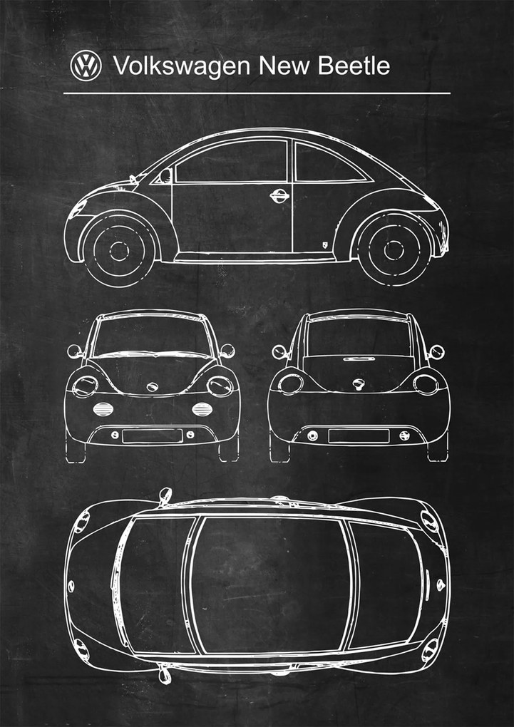 Poszter Volkswagen New Beetle Retro Poster diagram