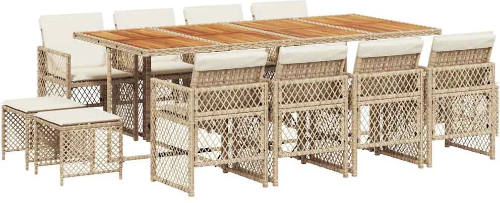 vidaXL 13 részes bézs polyrattan kerti étkezőgarnitúra párnákkal