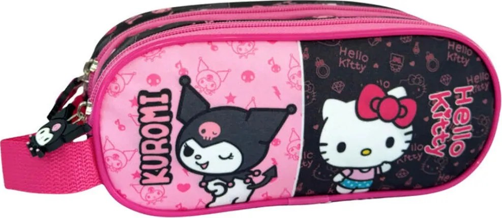 Hello Kitty & Kuromi 2 rekeszes tolltartó 23 cm