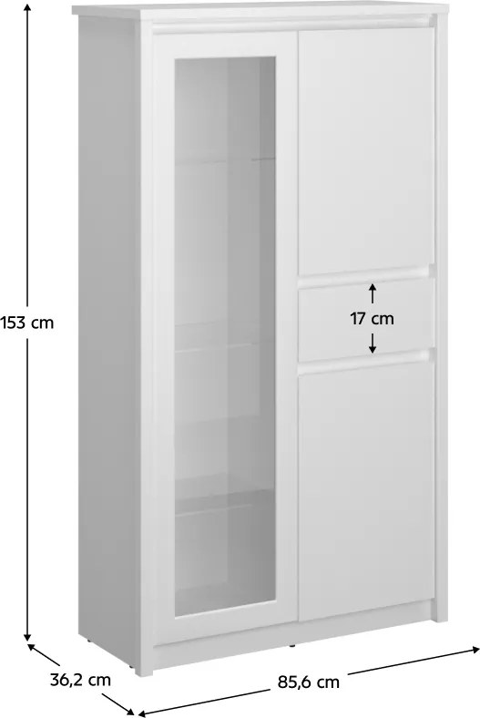 Alacsony vitrin 2D1W1S, fehér, ERODIN