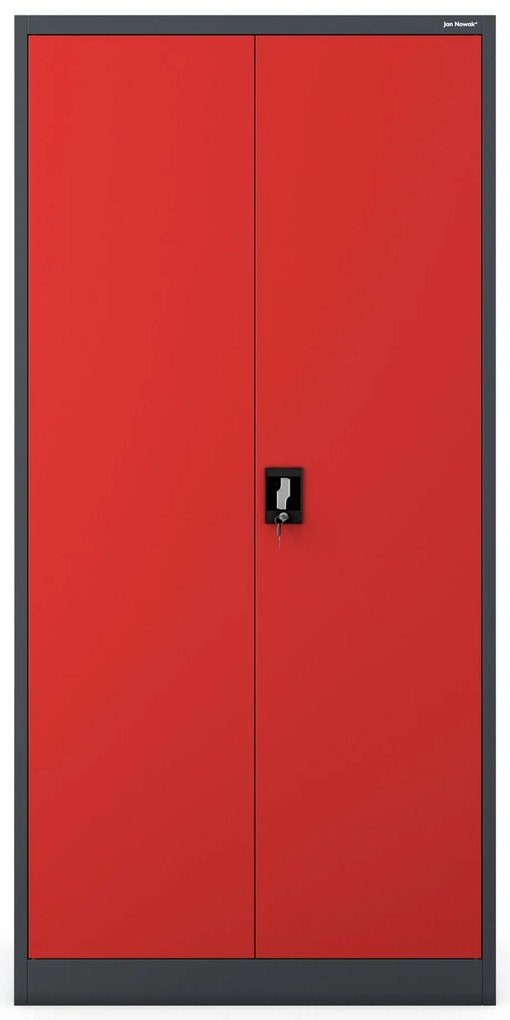 Fém iratszekrény JAN, 900 x 1850 x 400 mm, antracit-piros