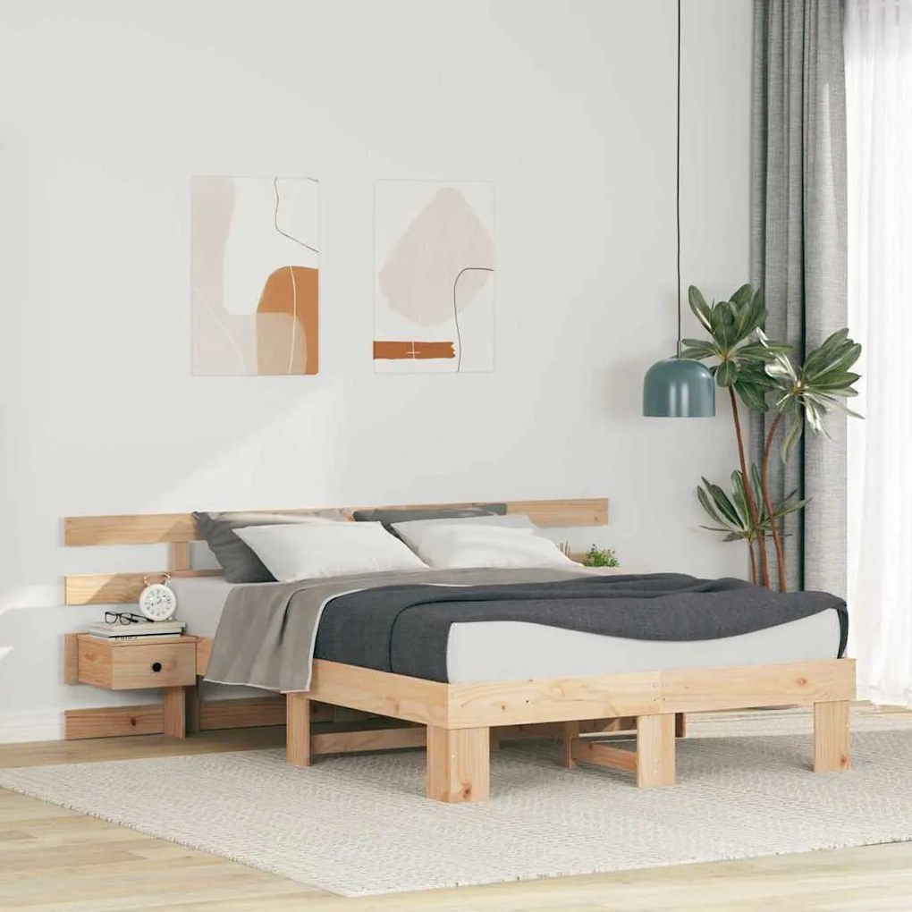 Ágykeret Barna 140 x 190 cm Tömör fenyőfa és Tömör fenyőfa