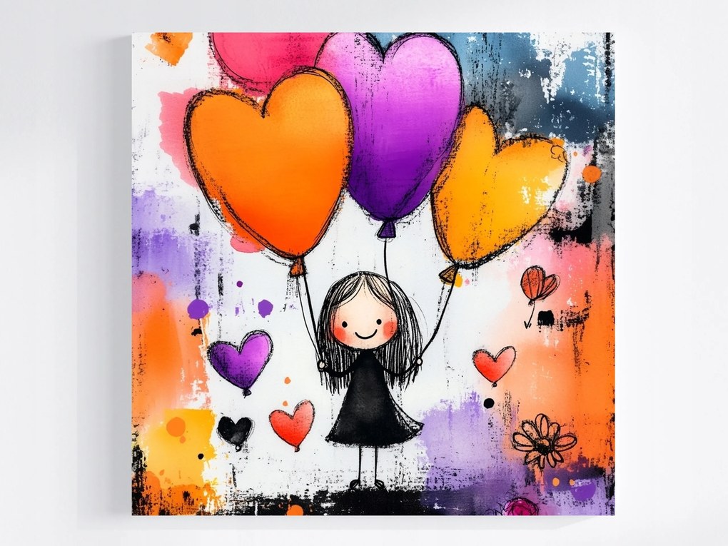 Canvas Vászonkép Portré Gyerek Lány Léggömb Szív 40x40