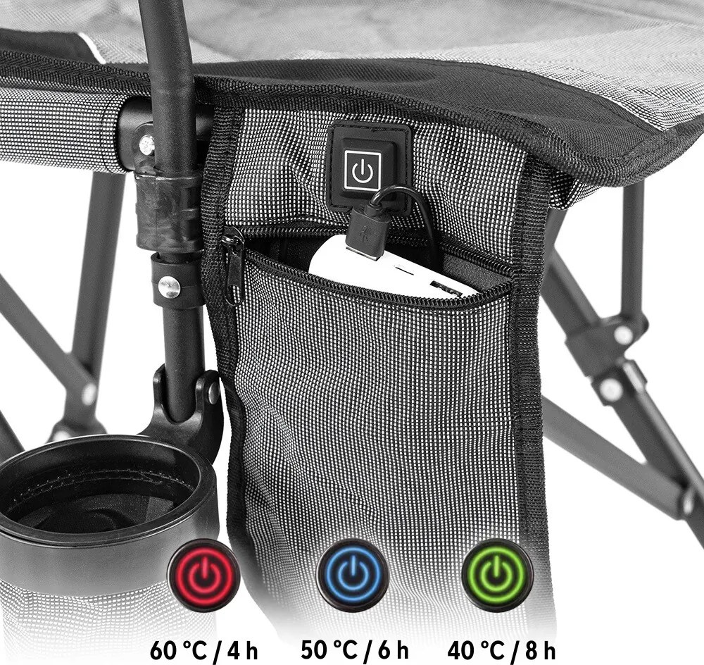 Leziter Premium fűthető karfás horgász szék pohártartóval szürke