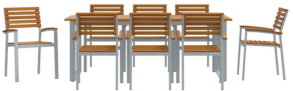 9 darabos Kerti Étkezőszett Szilárd Akácia és Fém