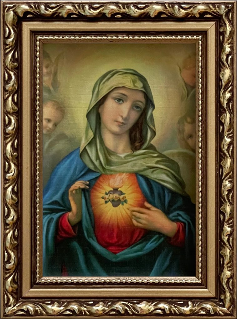 Vászonkép 19x14 Mária Szíve Arany Díszített Fa Keret